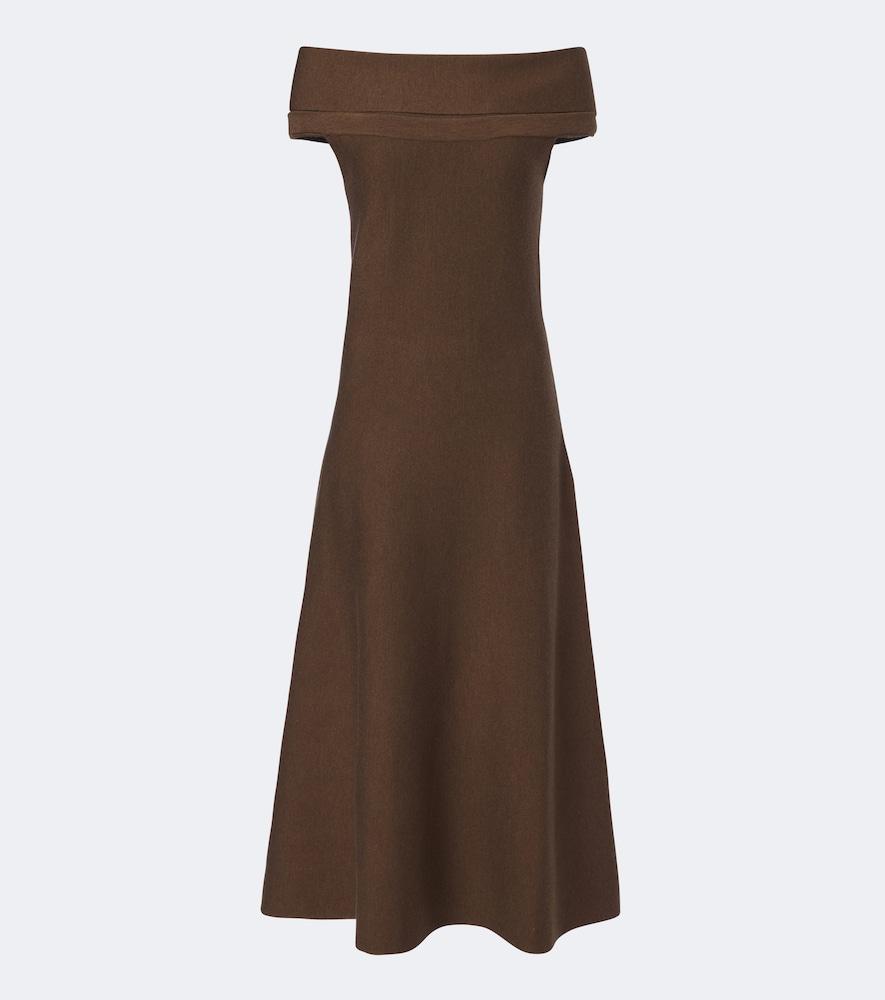 simkhai camilla off-shoulder wool midi dress