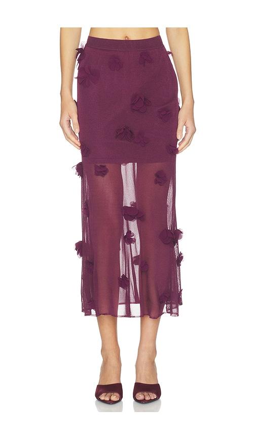 simkhai cora floral applique midi skirt in wine. - size l (also in m, s, xs)