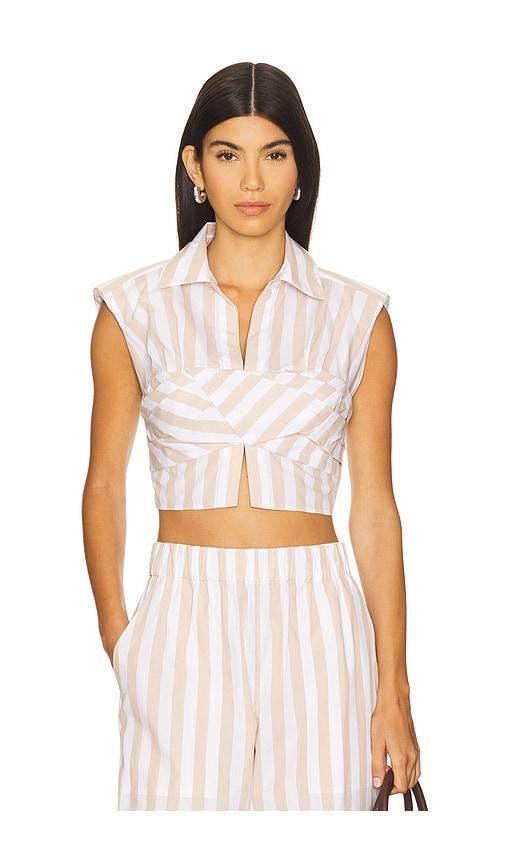 simkhai emie cropped box sleeve top in beige. - size 4 (also in 6)