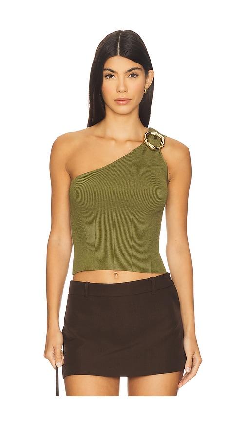 simkhai fenix one shoulder top in olive. - size l (also in m)