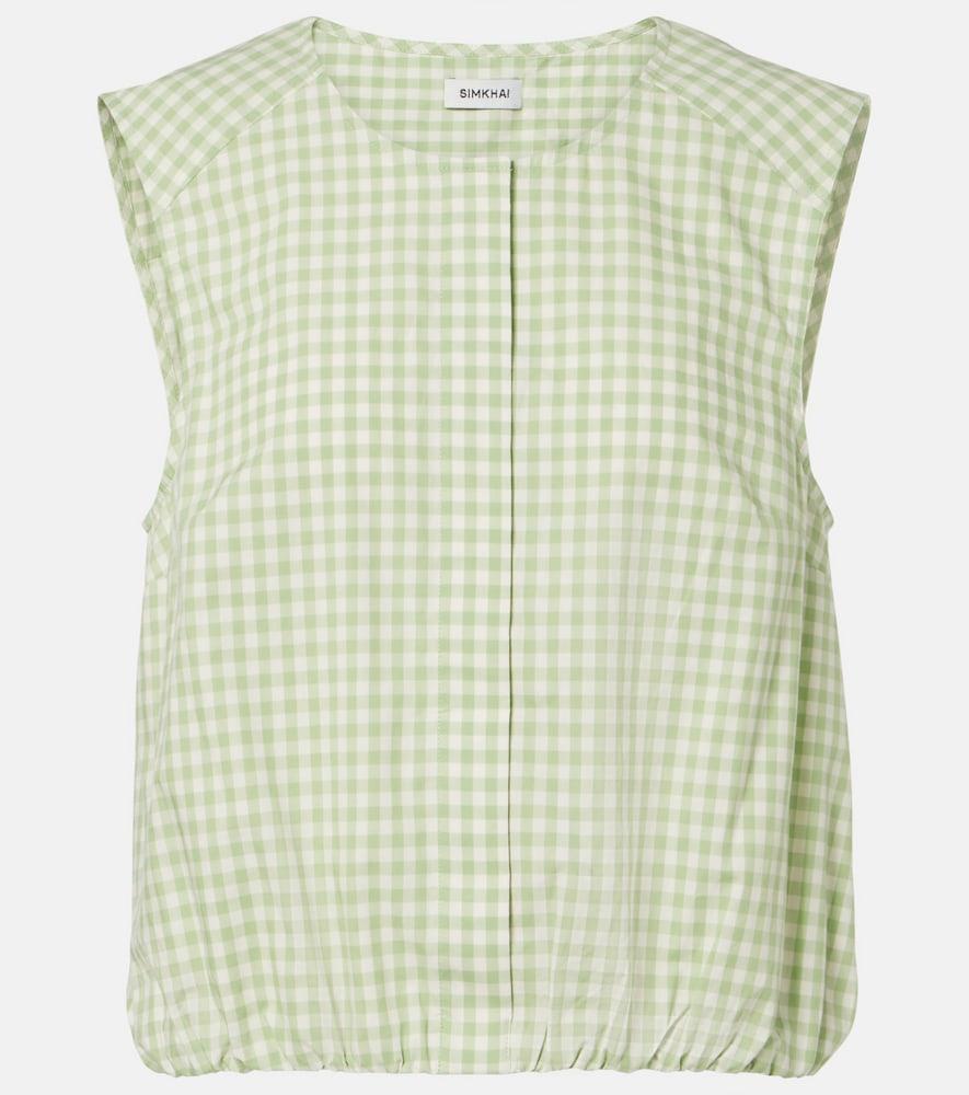 simkhai gingham cotton-blend top