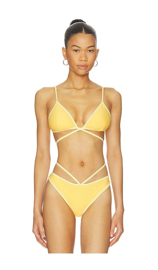 simkhai harlen tie front bikini top in yellow. - size m (also in s, xs)