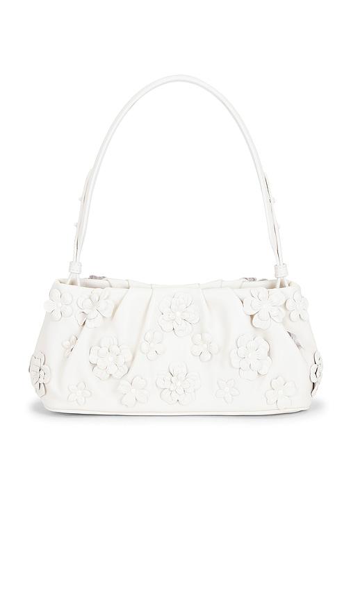simkhai harlow leather flower shoulder bag in ivory.