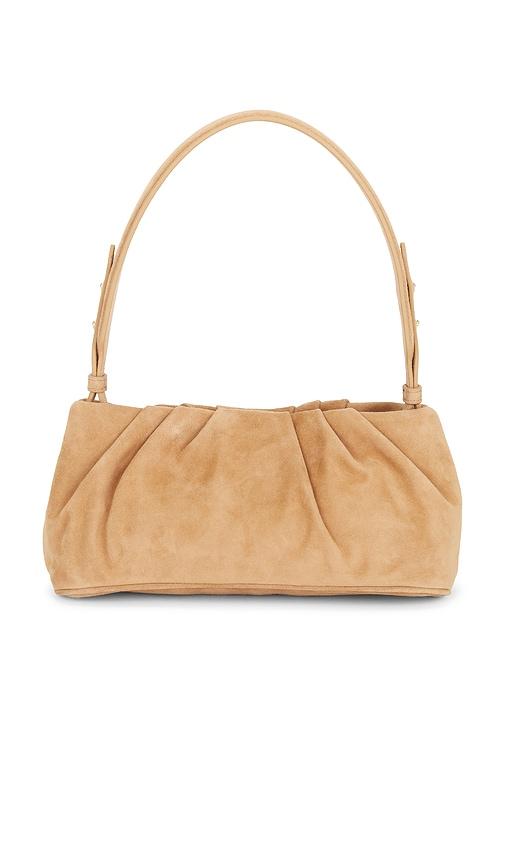 simkhai harlow suede shoulder bag in tan.
