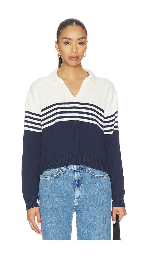 simkhai jules knit polo in white,navy. - size l (also in xs, m, s)