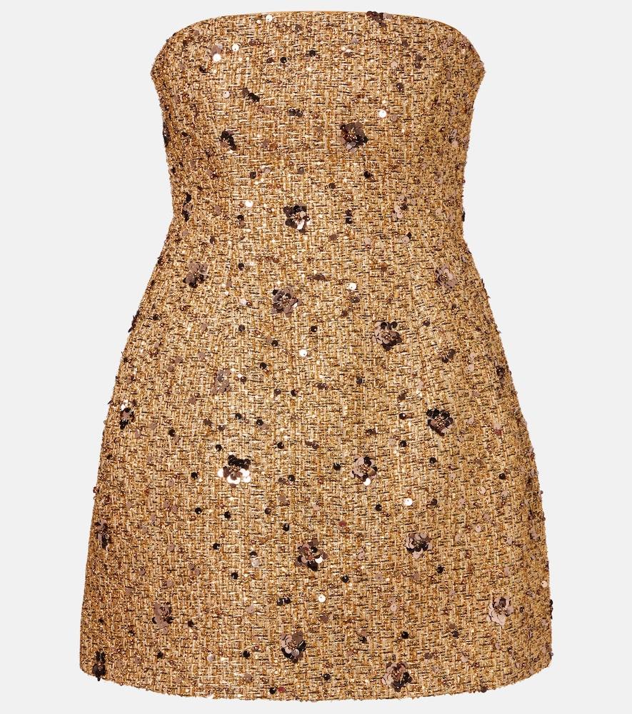 simkhai kit sequined tweed bustier dress