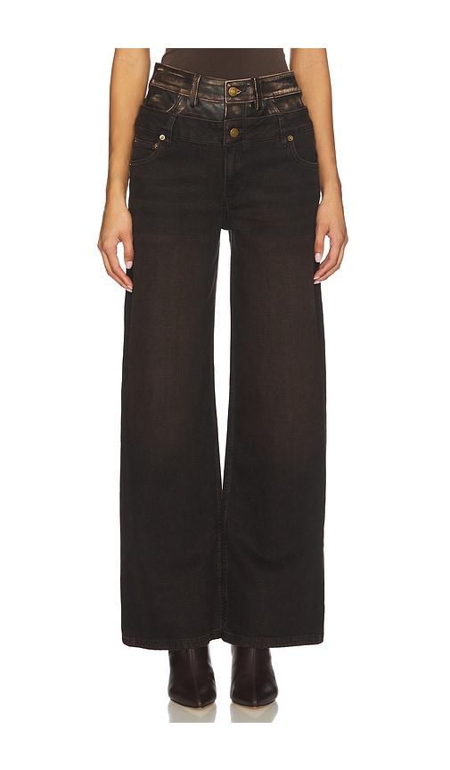 simkhai kove double waistband wide leg in brown. - size 27 (also in 28, 30)