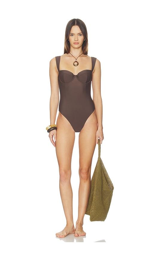 simkhai kyle bustier one piece swimsuit in chocolate. - size s (also in xs)