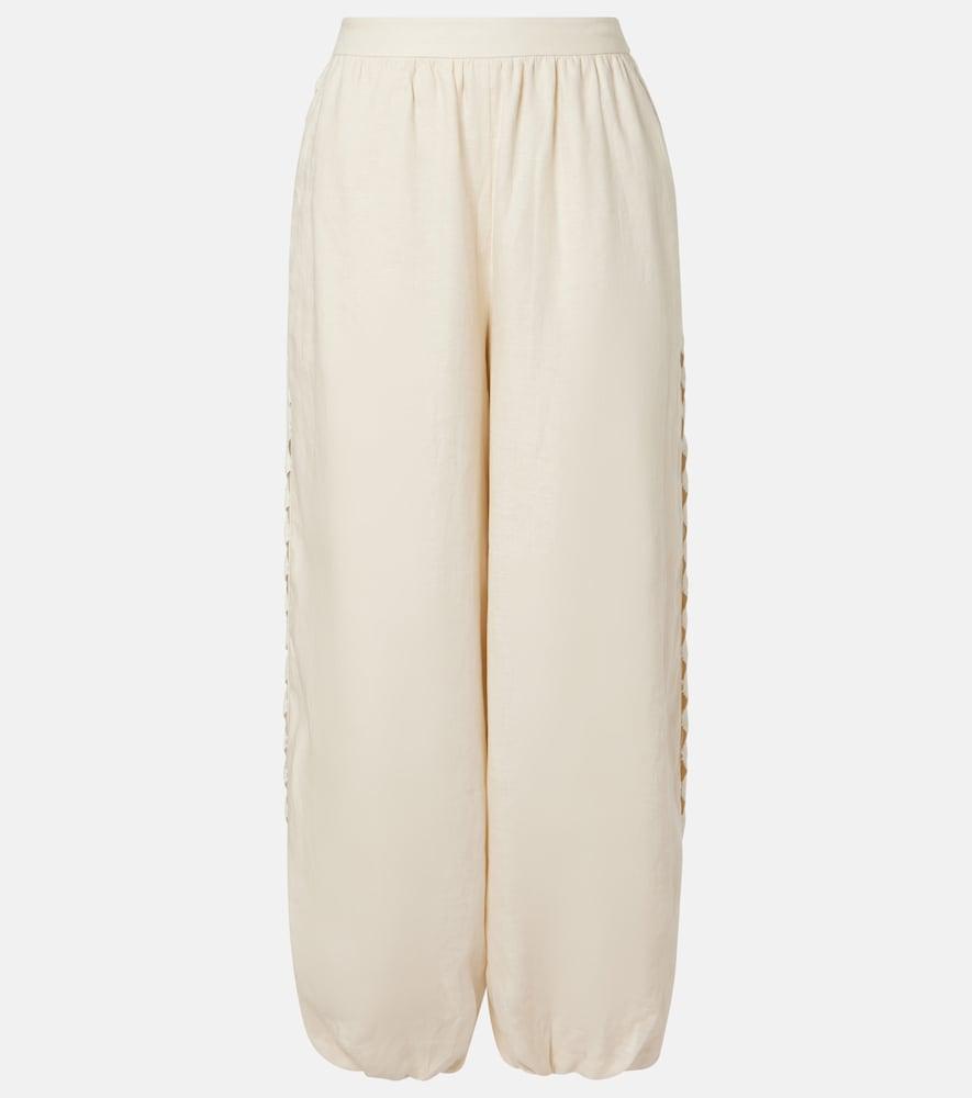 simkhai lace-trimmed linen-blend wide-leg pants