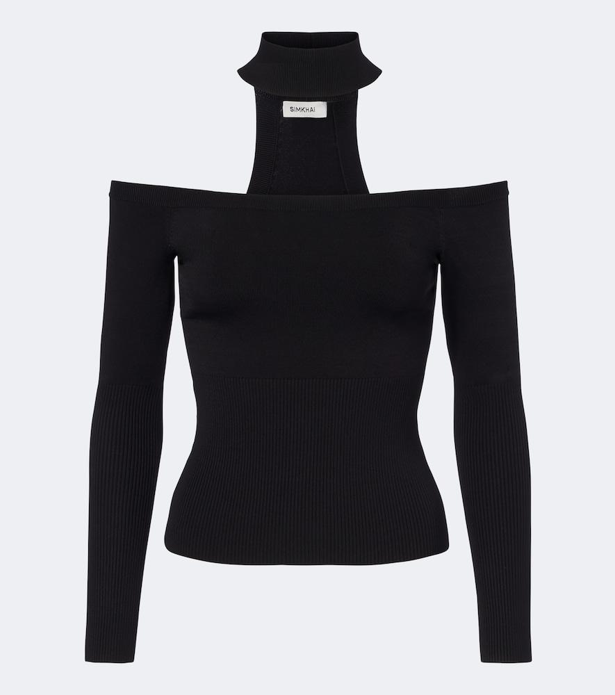 simkhai lila off-shoulder ribbed-knit top