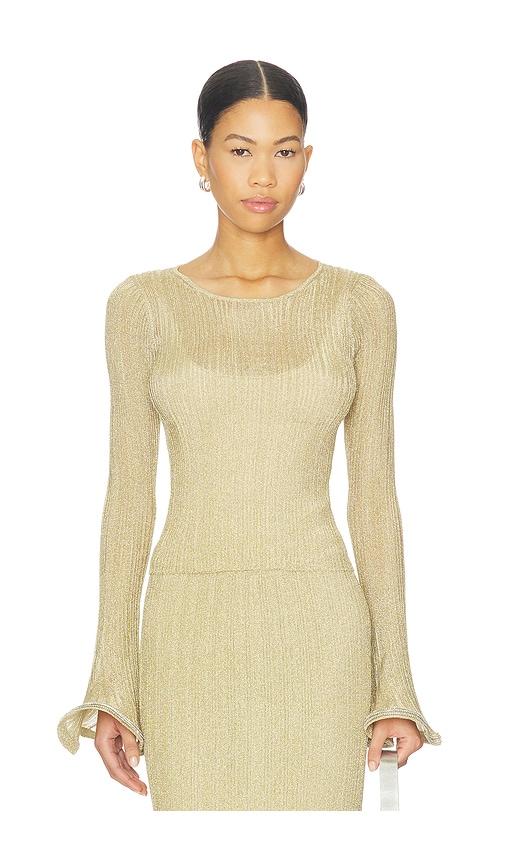 simkhai maebry long sleeve crewneck top in metallic gold, yellow. - size l (also in xs, s, m)