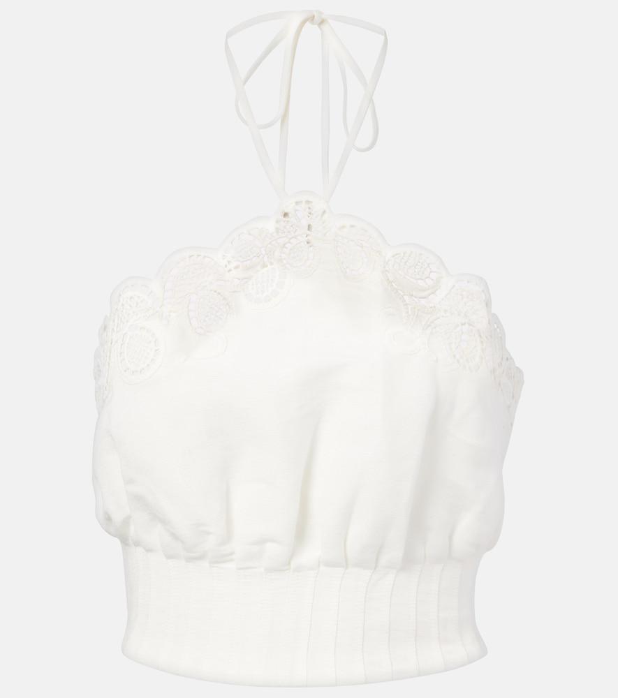 simkhai mellie scalloped linen-blend crop top