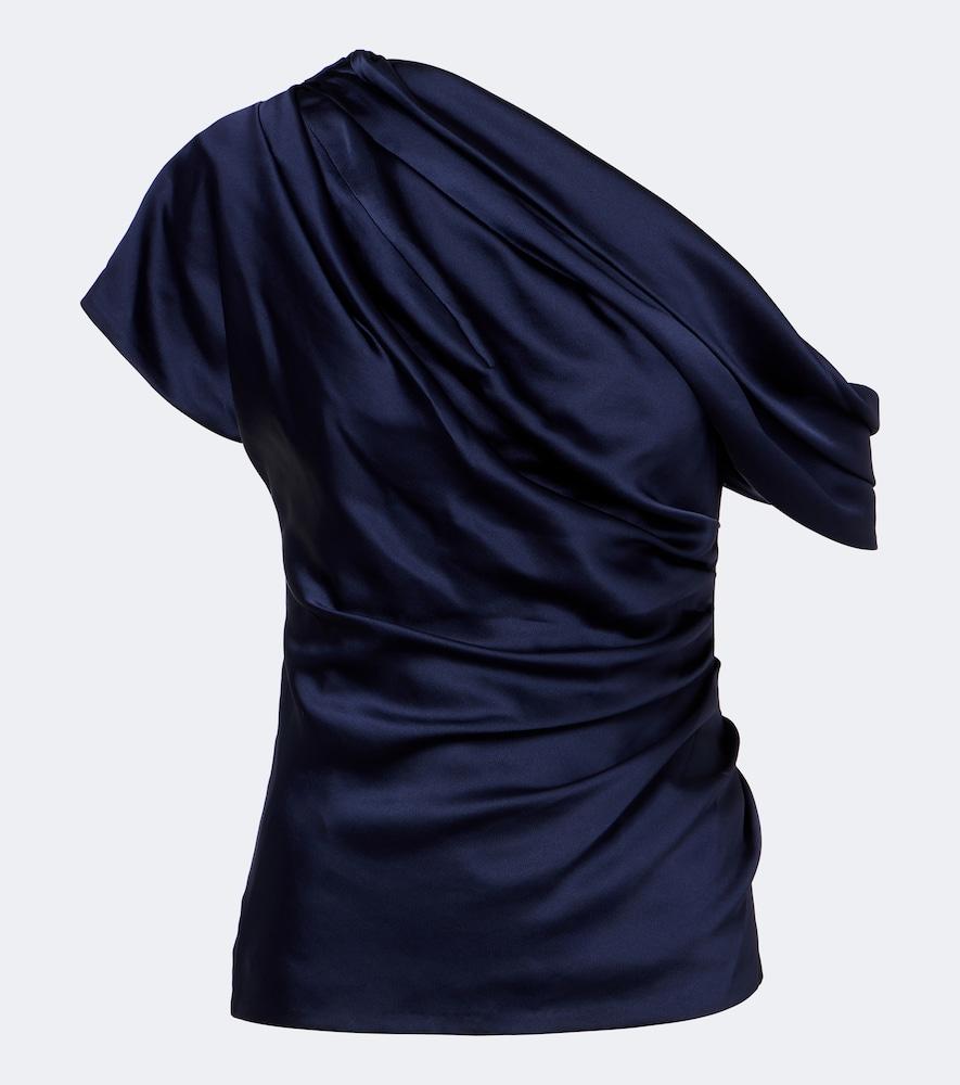 simkhai phoebe one-shoulder draped satin top