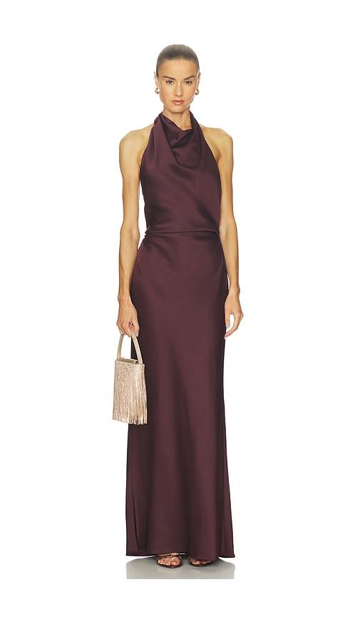 simkhai reannon draped gown in chocolate. - size 10 (also in 4)
