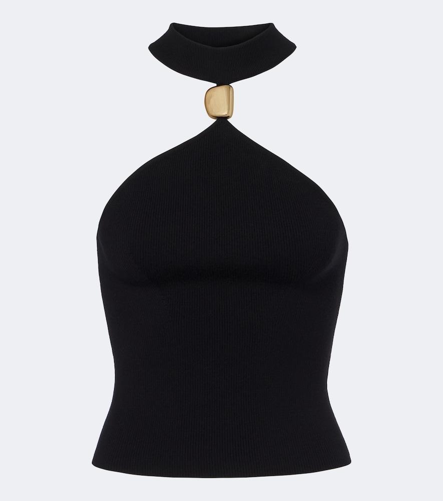 simkhai renlen embellished halterneck wool top