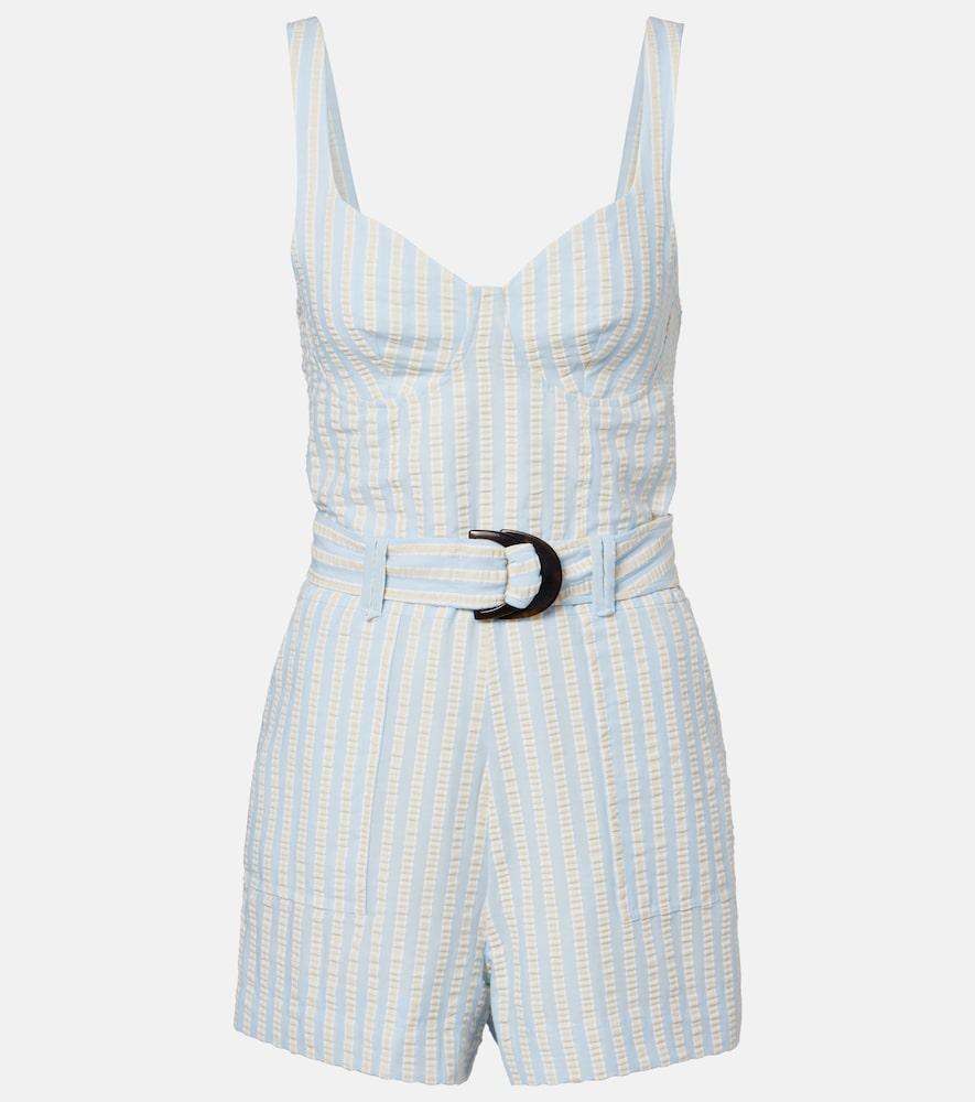 simkhai striped cotton-blend seersucker romper