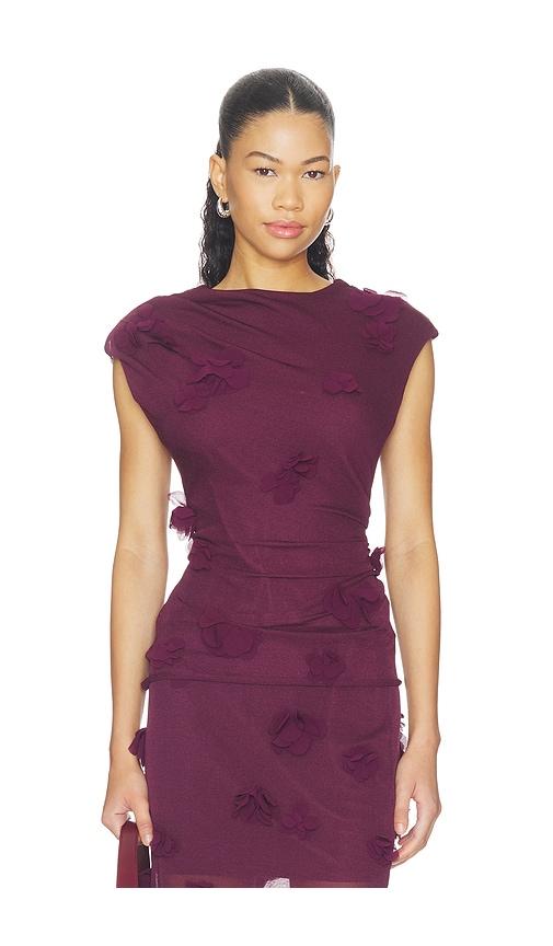 simkhai tessa short sleeve floral applique top in wine. - size l (also in m, s, xs)