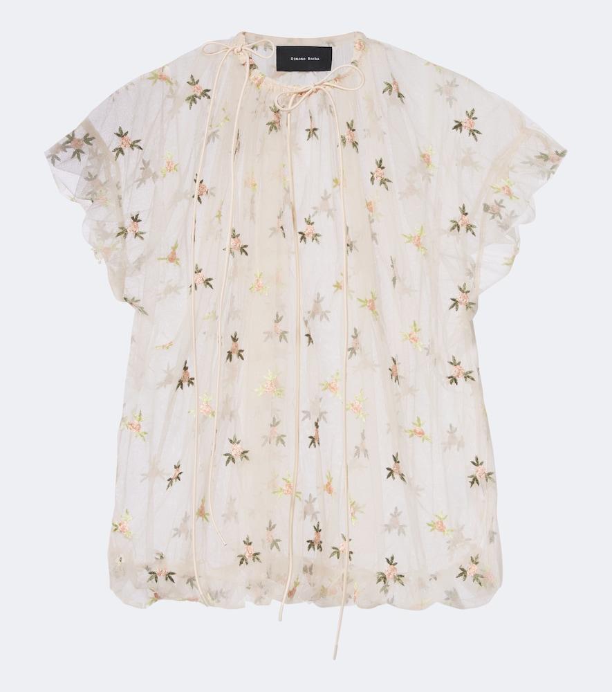 simone rocha embroidered gathered tulle top