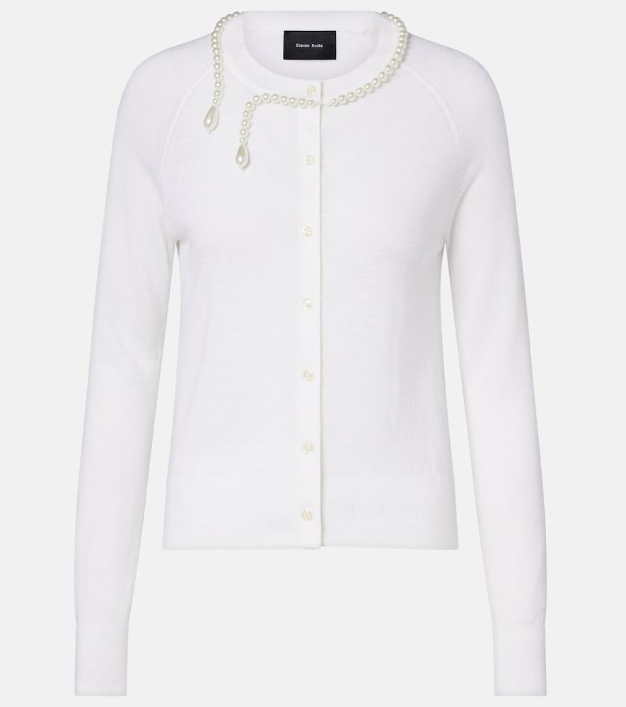 simone rocha faux pearl-embellished wool and silk cardigan