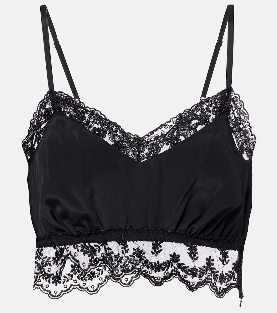 simone rocha lace-trimmed crêpe de chine crop top
