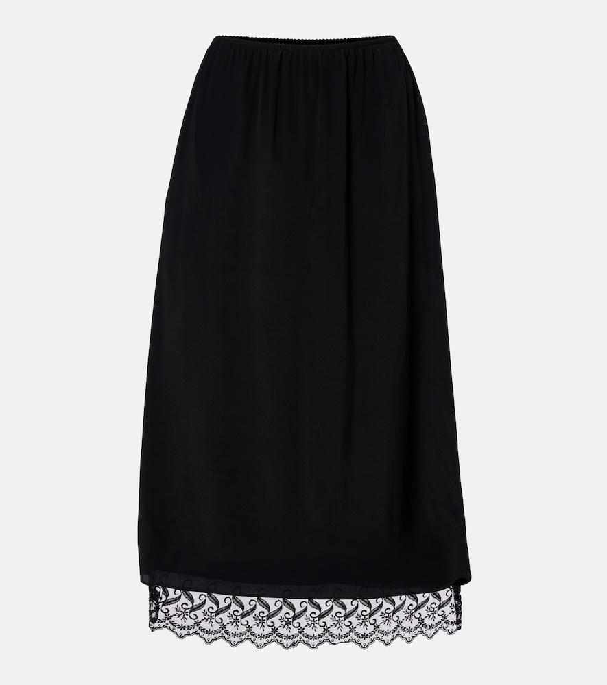 simone rocha lace-trimmed crêpe de chine midi skirt