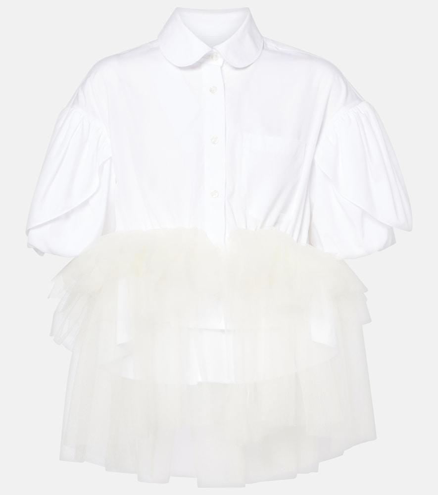 simone rocha tulle-trimmed cropped cotton shirt