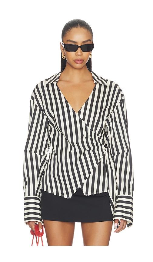 simonmiller anya poplin wrap top in black & white. - size l (also in xs, s, m)