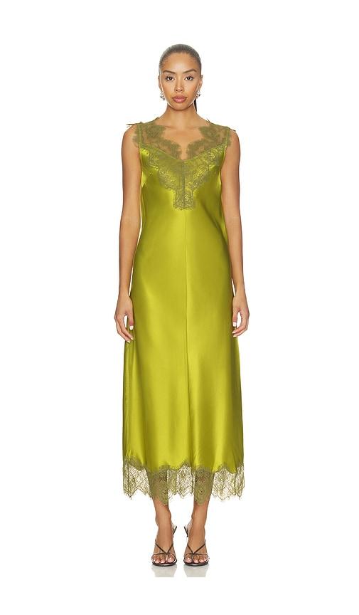 simonmiller bea satin lace midi dress in green. - size m (also in s, xs)