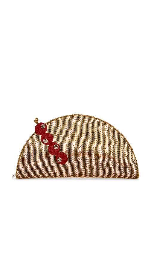 simonmiller beaded lune clutch in metallic gold.