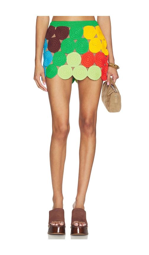 simonmiller beep beep mini skirt in green,brown. - size s (also in xs)