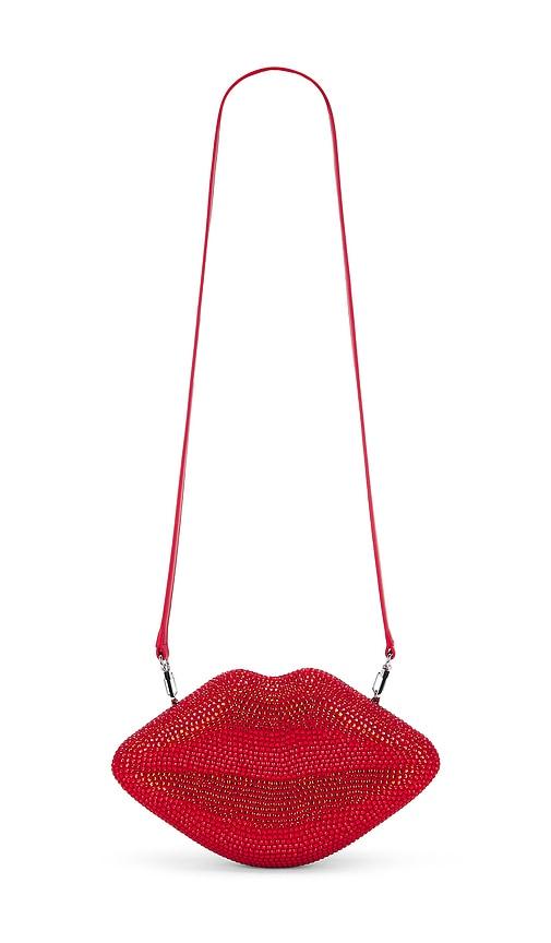 simonmiller crystal lip clutch in red.
