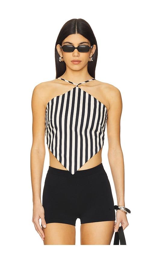 simonmiller kit poplin tie top in cream,black. - size l (also in s, xl, xs)