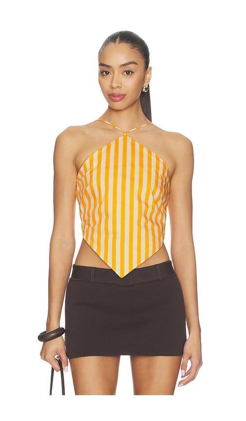 simonmiller kit poplin tie top in mustard,white. - size l (also in xs, s, m)