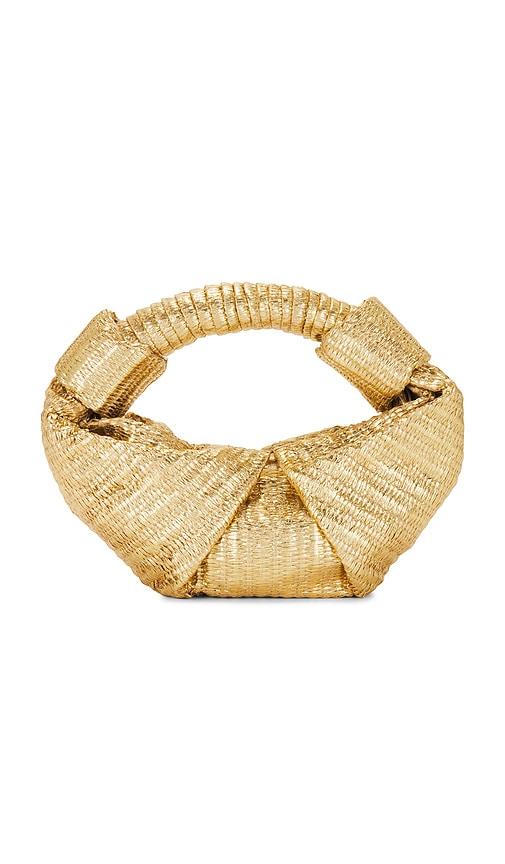 simonmiller metallic raffia lopsy bag in metallic gold.