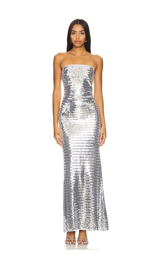 simonmiller sculpty strapless sequin dress in metallic silver. - size 10 (also in 8, 12)