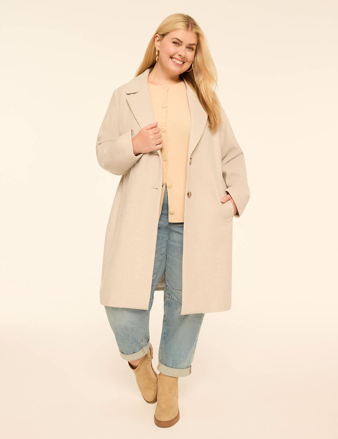 single-breasted faux-wool coat