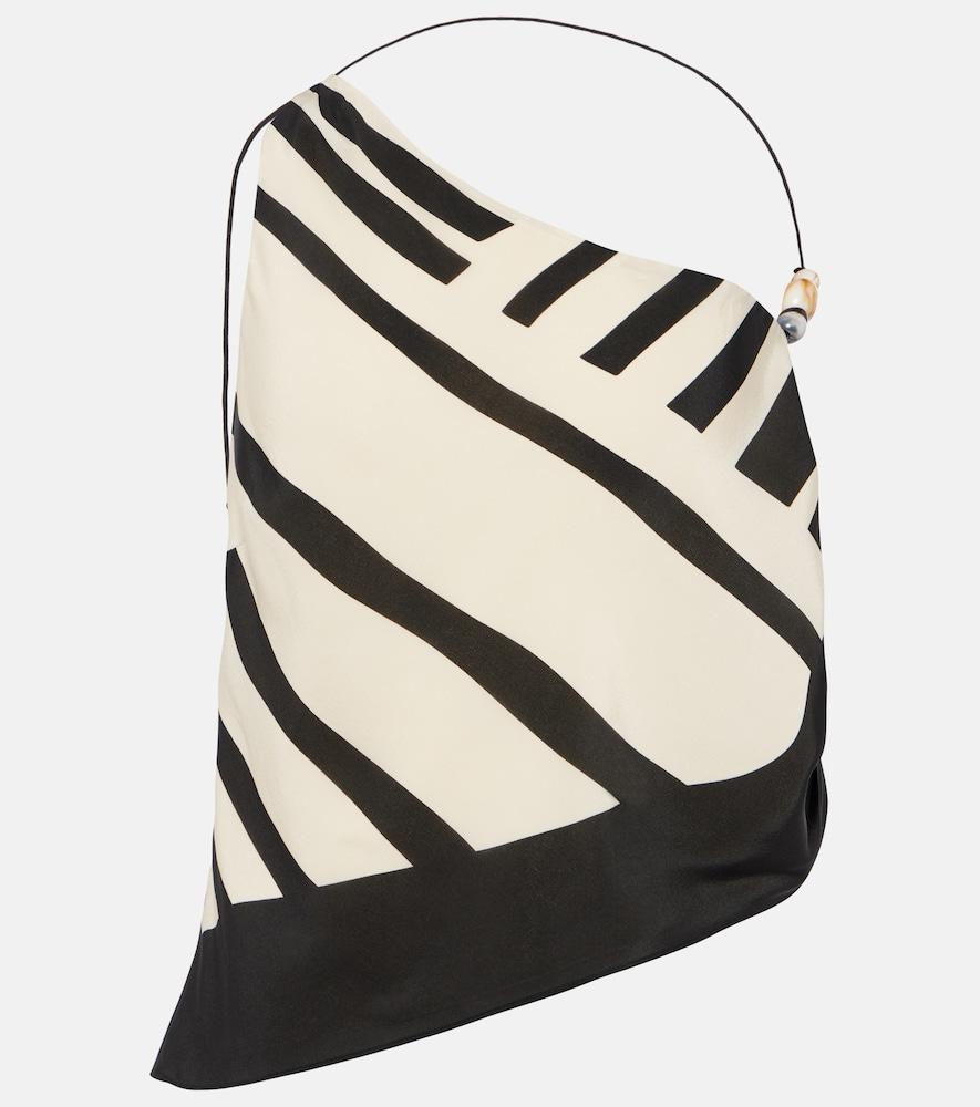 sir arte printed one-shoulder silk satin crop top