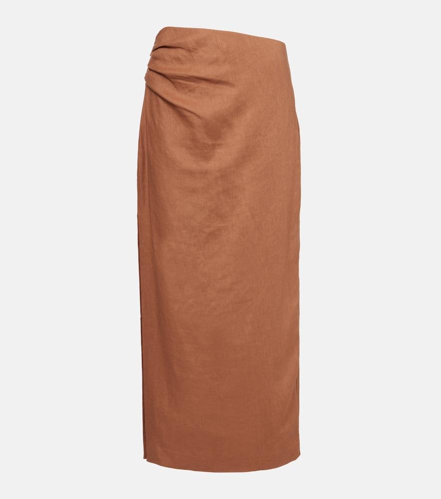 sir asymmetric ruched linen midi skirt
