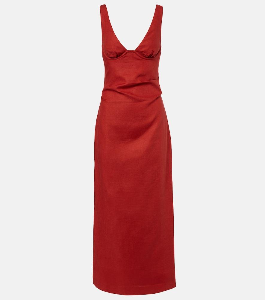sir draped linen midi dress