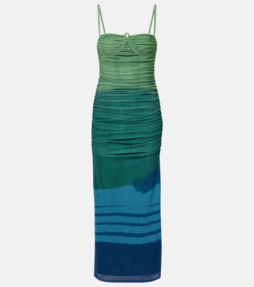 sir draped printed mesh maxi dress