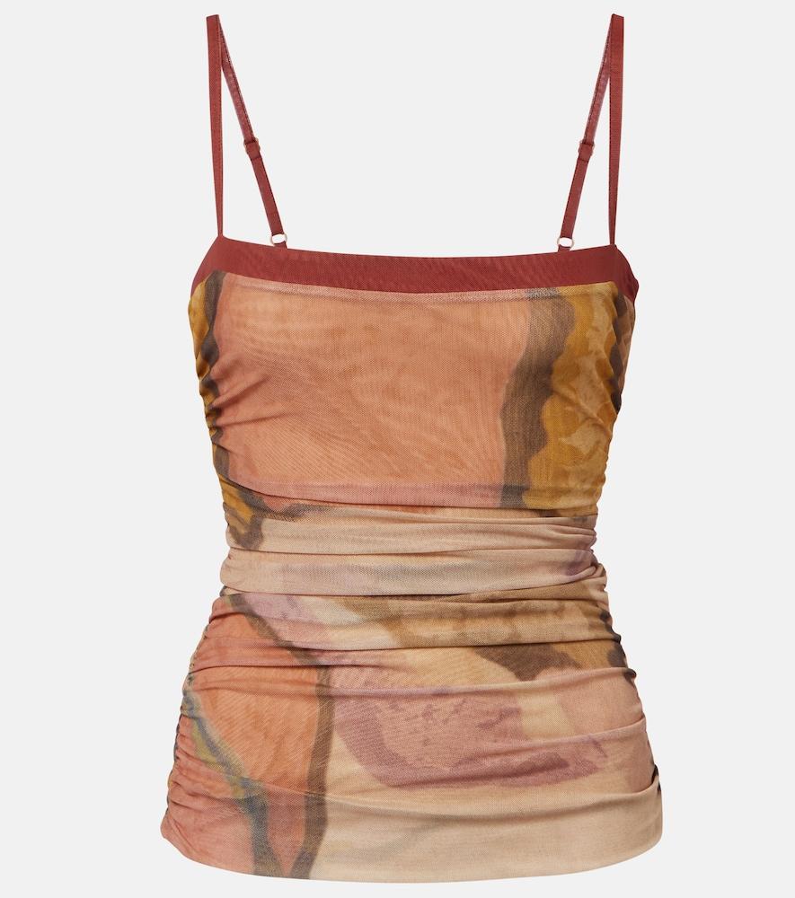 sir gathered printed mesh top