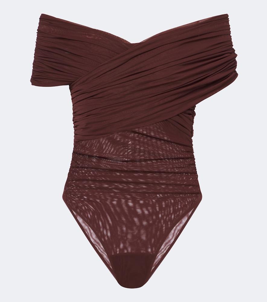 sir off-shoulder mesh bodysuit