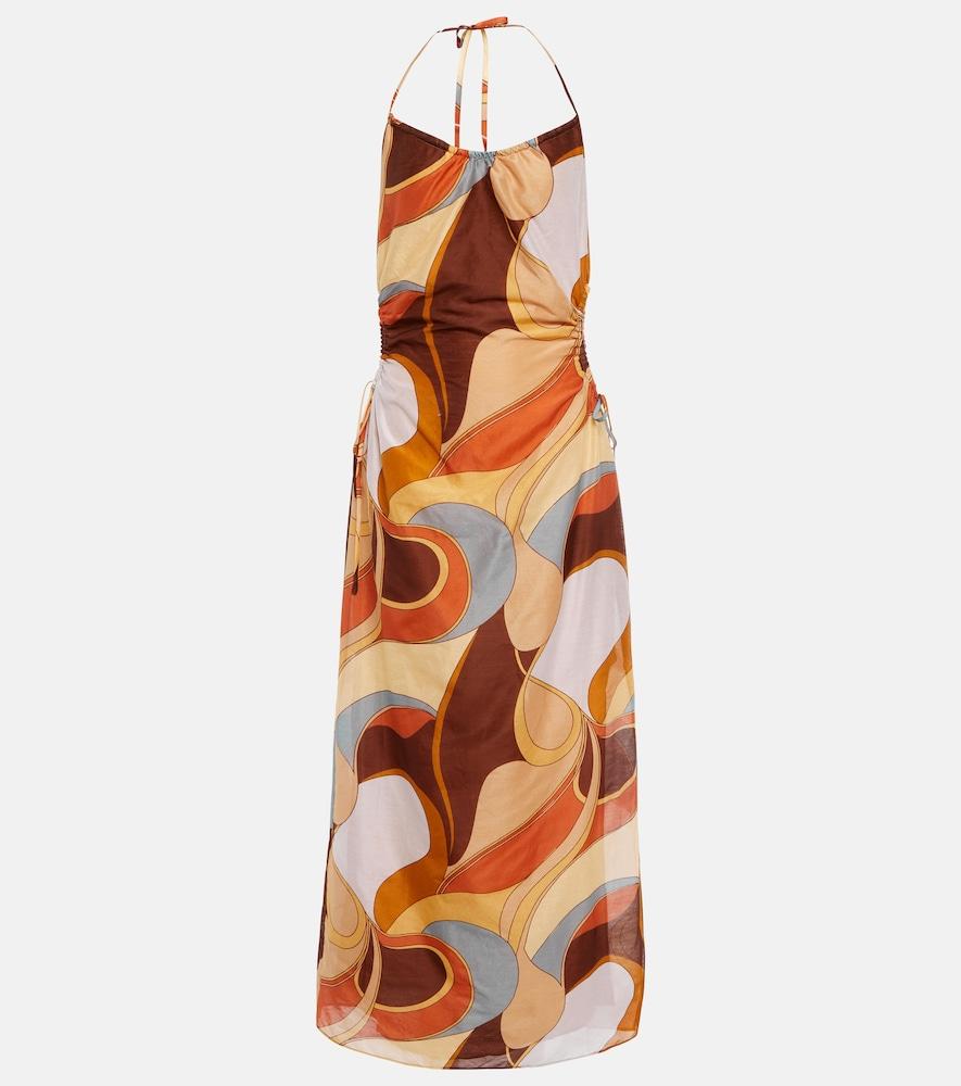 sir printed cotton and silk midi dress