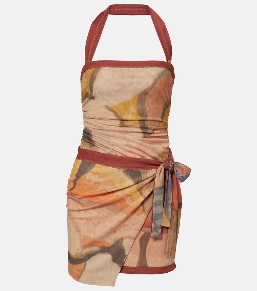 sir printed halterneck mesh minidress