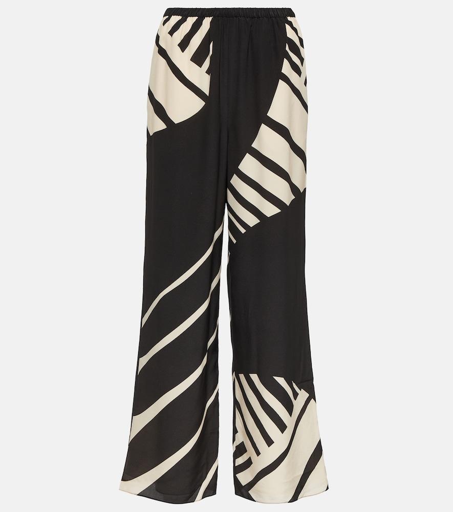 sir printed mid-rise silk wide-leg pants