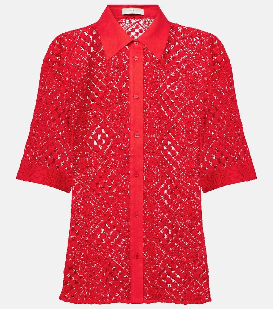 sir rayure cotton-blend crochet shirt