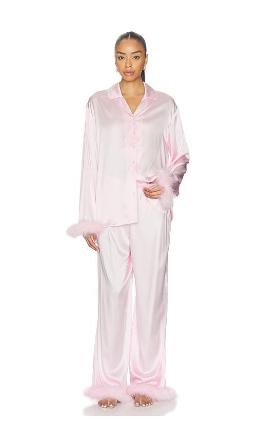 skims feather trim long set in pink. - size l (also in xs, s, m)