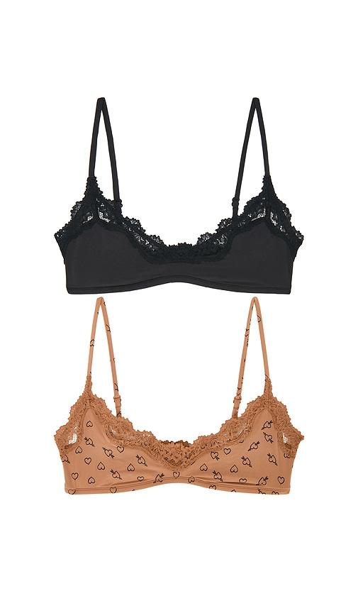 skims fits everybody lace scoop bralette 2-pack in black,tan. - size l (also in m, s, xs)