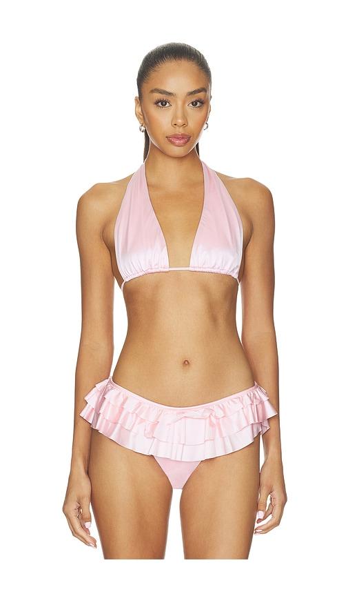 skims satin swim plunge bikini top in pink. - size l (also in xs, s, m)