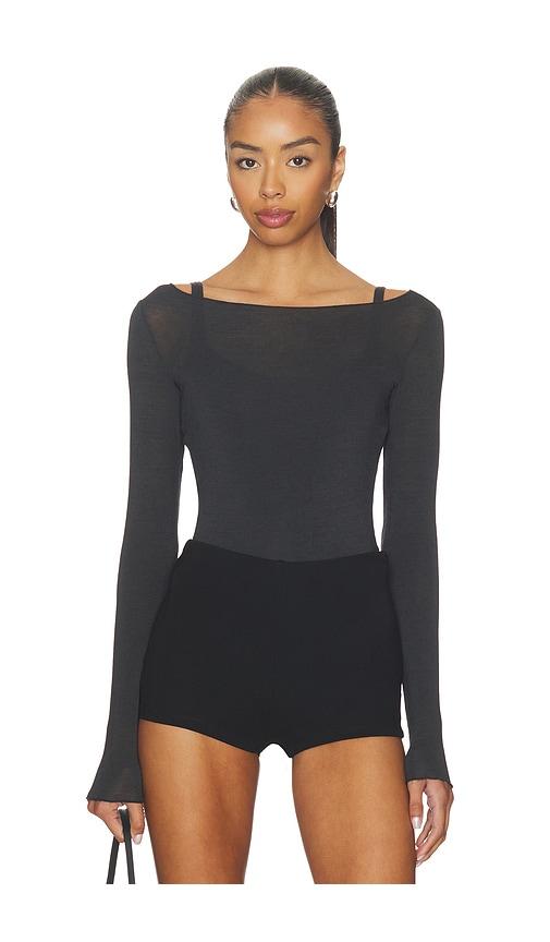 skims sheer modal long sleeve boat neck t-shirt in black. - size 2x (also in xs, s, m, l, xl)